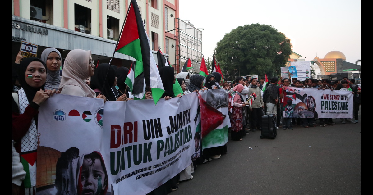 بيان دفاع عن فلسطين صادر عن منظة طلاب من أجل العالة في فلسطين - اتحاد لاب شجامعة شيف هداية الله جاكرتا م أجل العدال في فلطين